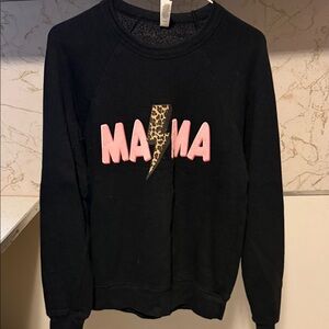 Bella Canvas Black Sweatshirt with Pink and Leopard 'Mama' Design